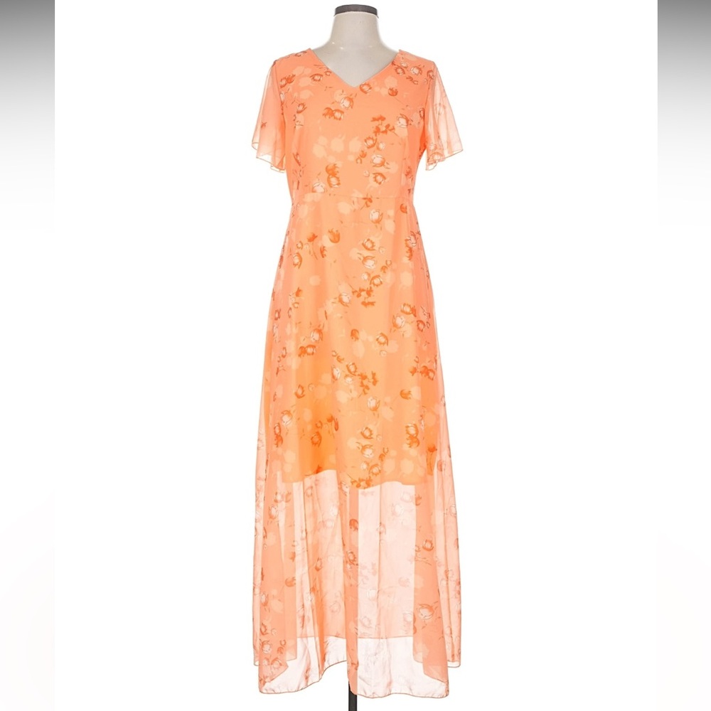 Chic High-Low Orange Floral Dress
